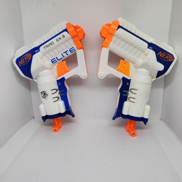 NERF N-STRIKE ELITE TRIAD EX-3 Blaster Lot Of 2 Working Used - Picture 6 of 10